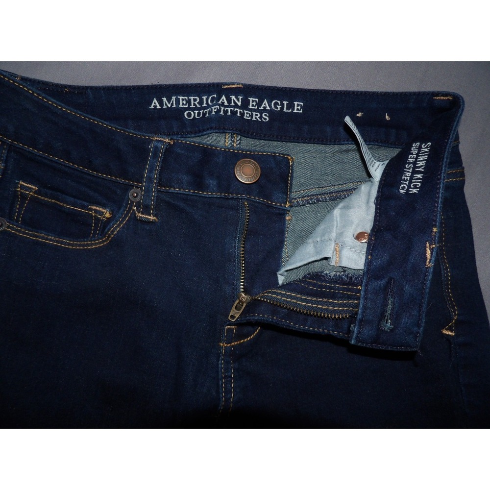 American Eagle Super Stretch Dark Wash Skinny Kick Boot Denim Jeans Women's 4 - Picture 6 of 7